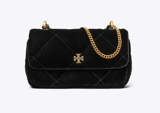 Kira Diamond Quilt Velvet Pave Mini Flap Bag - Black