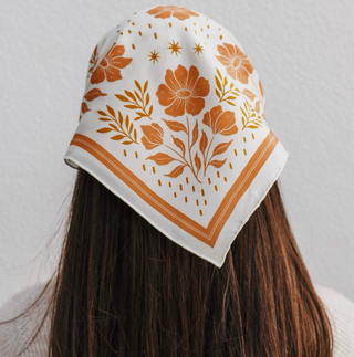 100% Silk Bandana Scarf - Desert Floral Western Earth Tones