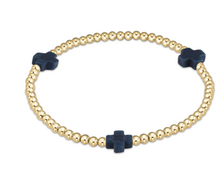 Signature Cross Gold Pattern 3mm Bead Bracelet - Navy