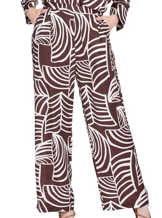 Wide Leg Pleated Pant - Brown Ferns