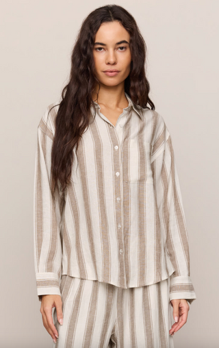 The Perfect Striped Button Up - Light Toffee