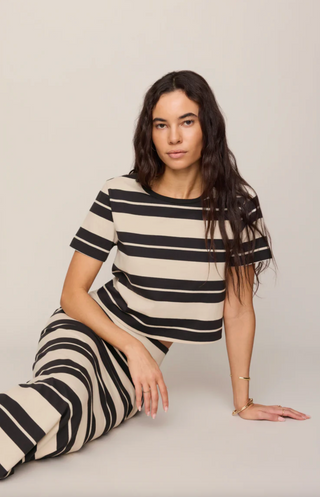 Gail Striped Jersey Midi Skirt - Ash Black