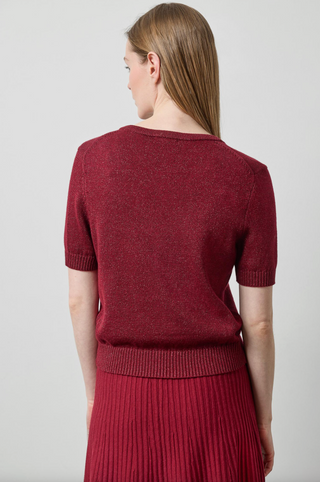 Short Sleeve V-Neck Sparkle Sweater - Wineberry Sparkle