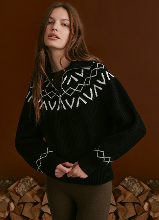 Sigrid Fairisle Half Zip Knit - Black