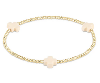 Signature Cross Small Gold Pattern 2MM Bead Bracelet - Off White