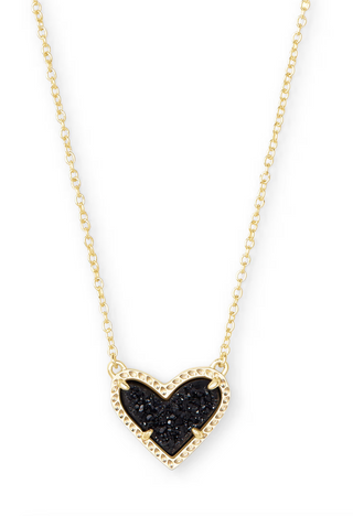 Ari Heart Short Pendant Necklace - Gold Black Drusy