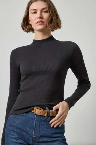 Ribbed Long Sleeve Mock - Black