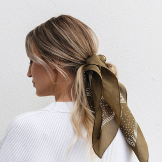 100% Silk Bandana Scarf - Classic Deep Olive Floral Western