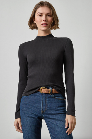 Ribbed Long Sleeve Mock - Black