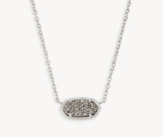 Elisa Short Pendant Necklace - Rhodium Platinum Drusy