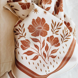 100% Silk Bandana Scarf - Desert Floral Western Earth Tones