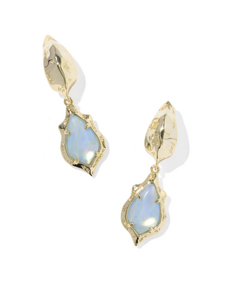 Adriana Scallop Frame Huggie Earrings - Gold Sky Blue Iridescent Abalone