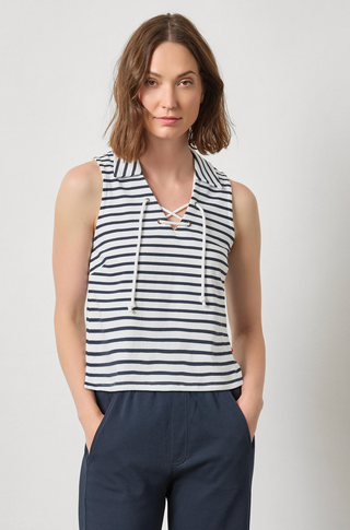 Sleeveless Collared Top - Navy Stripe