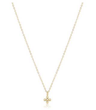 16" Necklace Gold - Classic Beaded Signature Cross Small Gold Charm