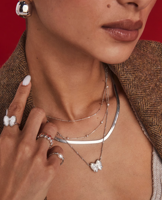Haley Bow Short Pendant Necklace - Silver Ivory Mother of Pearl