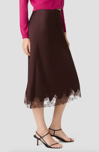 Ennis Satin Lace Midi Skirt - Cocoa Brown