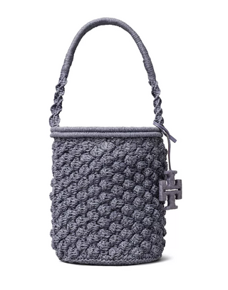 Ella Hand-Crocheted Popcorn Stitch Bucket Bag - Gray