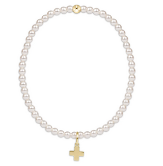 Classic Pearl 3mm Bead Bracelet - Signature Cross Gold