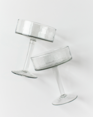 Handblown Hammered Coupe Cocktail Glass - Pair of 2 - Clear