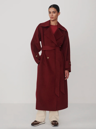 Helston Long Belted Coat - Cabernet