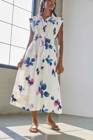 Gusset Sleeve Maxi Dress - Orchid Print
