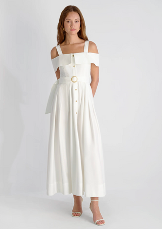 Fluid Rayon Midi Dress - Summer White