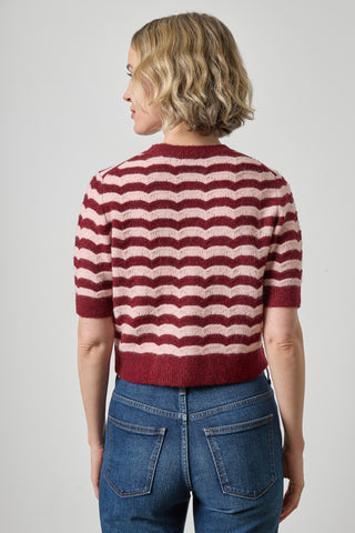 Short Sleeve Crewneck Cardigan - Port Stripe