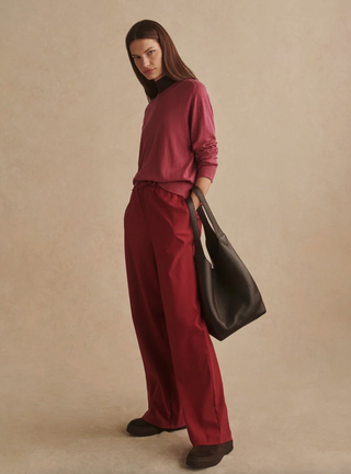 Textured Stretch Wide Leg Pant - Rumba Rose