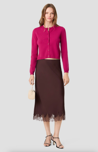 Ennis Satin Lace Midi Skirt - Cocoa Brown