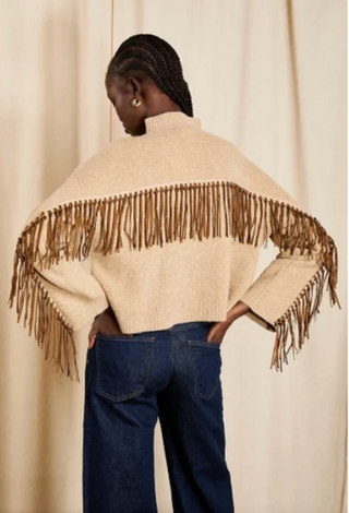 Vennette Combo Fringe Knit Sweater - Camel