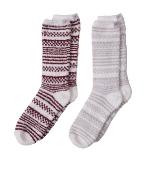 CozyChic Checkered Stripe Sock Set - Crimson-Stone Multi