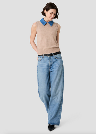 Babysoft Collared Knit Vest - Taupe/Sky Blue Vintage