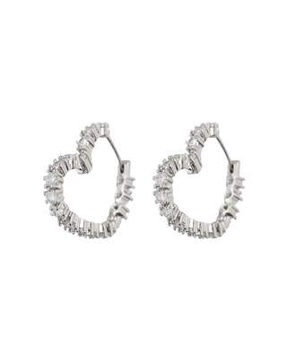 Diamond Heart Bijoux Hoops - Silver