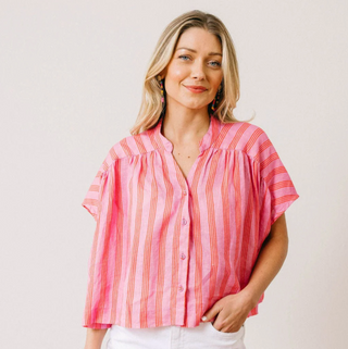Savannah Top - Orchid Pinstripe