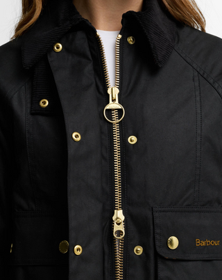 Barbour Cropped Beadnell Wax Jacket - Black / Classic