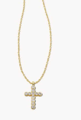 Cross Crystal Pendant Necklace - Gold White Crystal