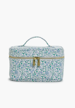 Luxe Train 2 Cosmetic Case - Hamptons Floral Chambray Pinstripe Liner