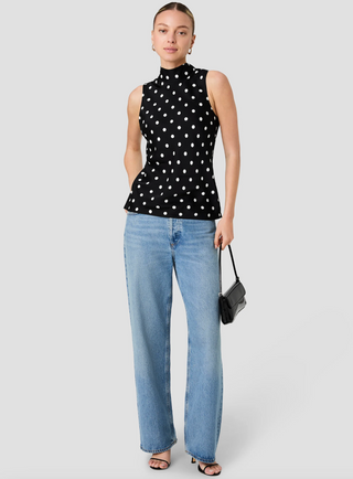 Ennis Satin Polka Dot Sleeveless Bow Top - Polka Dot