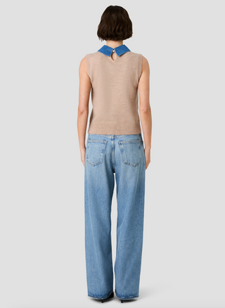 Babysoft Collared Knit Vest - Taupe/Sky Blue Vintage