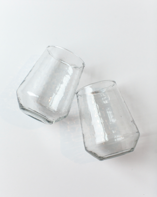 Handblown Hammered Glass Water Tumbler - Pair of 2 - Clear