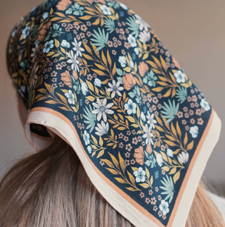 100% Silk Bandana Scarf -Midnight Garden Floral Western Wear