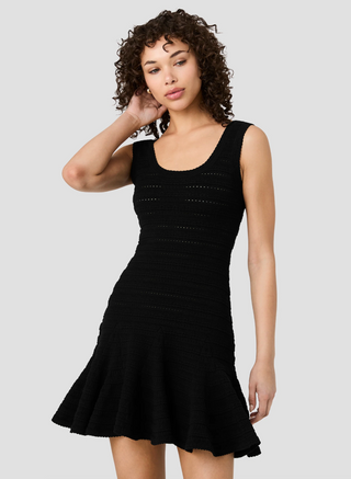 Cecilia Knit Pointelle Flare Mini Dress - Black