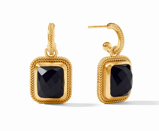 Cheval Hoop & Charm Earring - Gold Obsidian Black