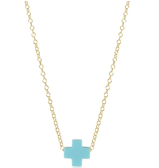 16" Necklace Gold Signature Cross - Turquoise
