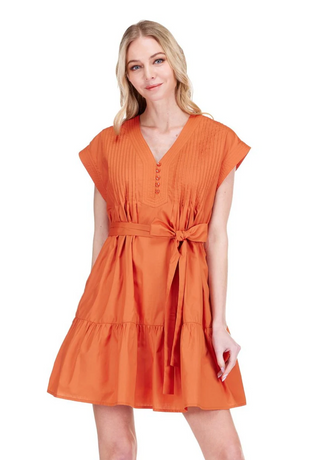 Pin Tuck Edged Dress - Bora Orange