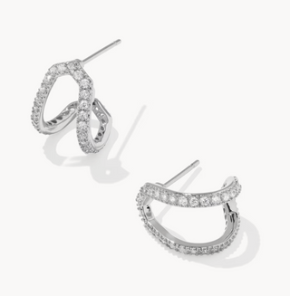 Daphne Pave Huggie Earrings - Silver / White CZ