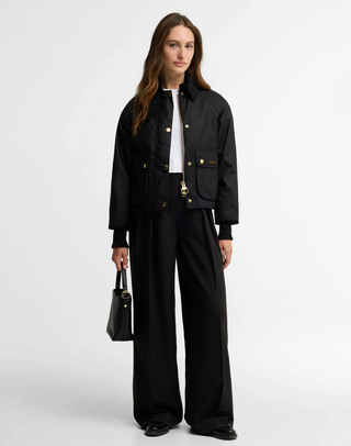 Barbour Cropped Beadnell Wax Jacket - Black / Classic