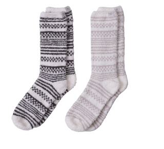 CozyChic Checkered Stripe Sock Set - Dark Moss-Stone Multi