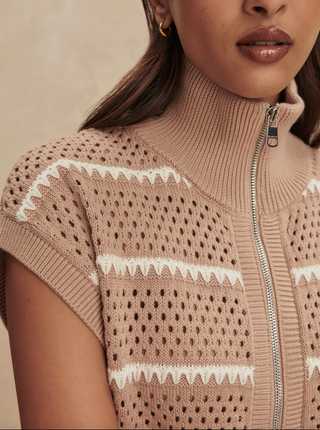 Haney Zip Through Knit - Light Taupe