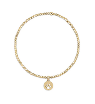 Classic Gold 2mm Bead Bracelet - Paw Print Small Gold Disc